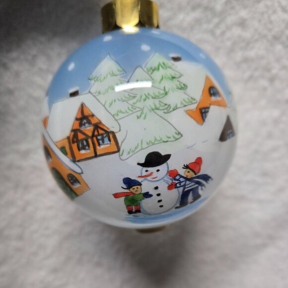 Li Bien Christmas Ornament with Snowman & Village Scene Hand Painted Pier1 - Picture 2 of 9